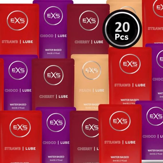 Набір з 20 шт ароматизованих універсальних гелей-лубрикантів EXS Flavoured Lube Sachets, 20х5 ml sexstyle
