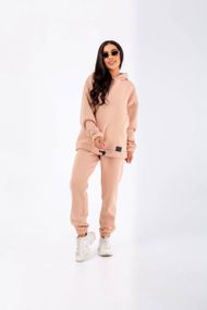Женский теплый спортивный костюм на флисе худи и штаны NB23038 цвет бежевый, размер 42/44