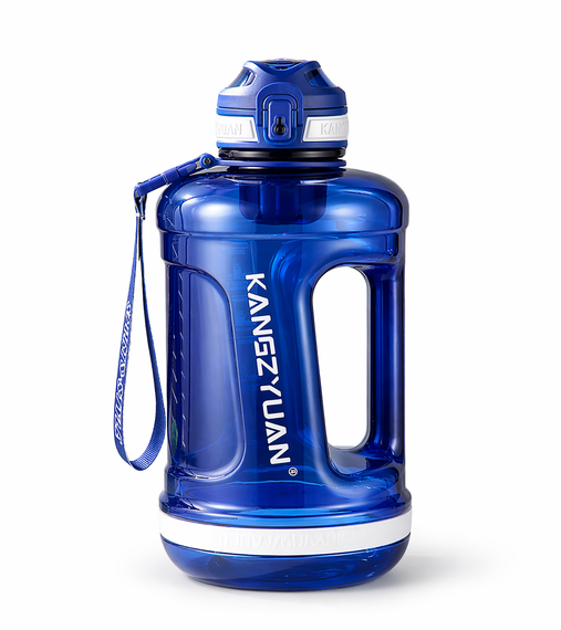 Эко-бутылка KANGZYUAN 1500 мл (1.5 л) - Синяя Tritan BPA-free, ударопрочная, спортивная с ручкой и ремешком