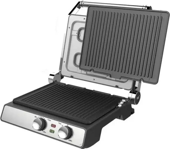 Електрогриль Rotex RSM550-XL MasterGrill контактний гриль-барбекю 180° зі знімними антипригарними пластинами 2000 Вт Серебристий | Зображення 4