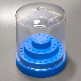 Синяя подставка-подиум для фрез (на 48шт) с прозрачной крышкой