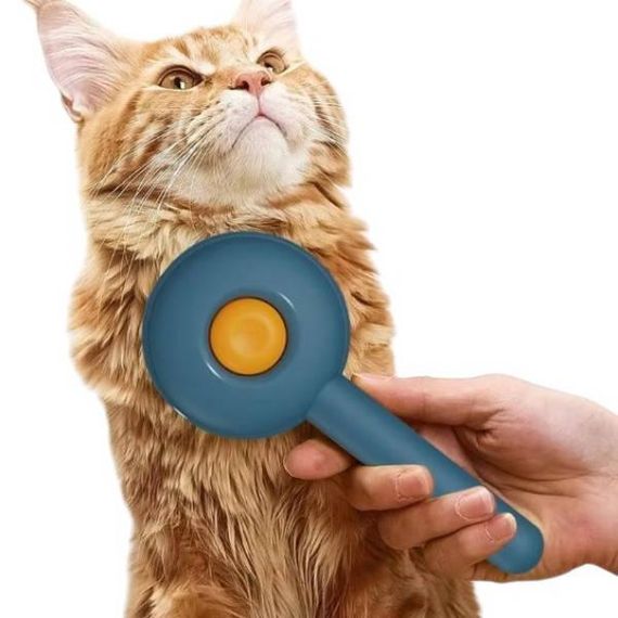 Щетка для вычесывания шерсти животных круглая Синяя