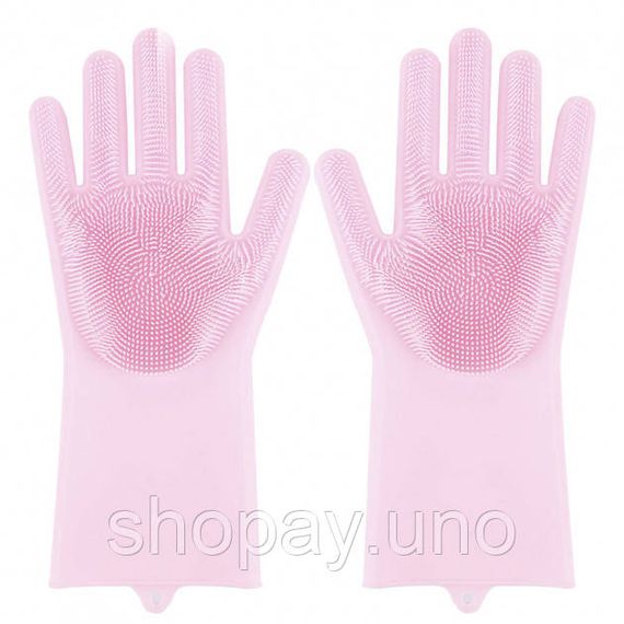 Силиконовые перчатки Magic Silicone Gloves Pink для уборки чистки мытья посуды для дома. Цвет: розовый | Зображення 4