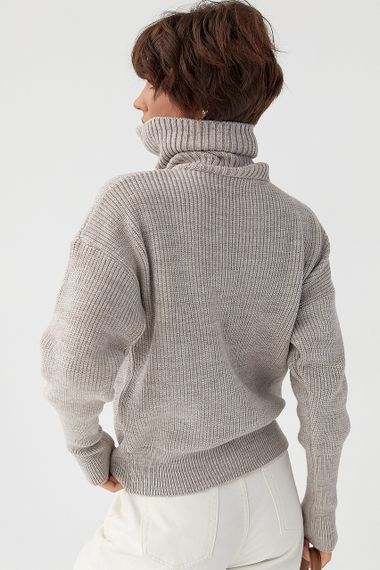 В'язаний кардиган на блискавці з високим коміром - кавовий цвет, ONE SIZE (є розміри) | Зображення 1