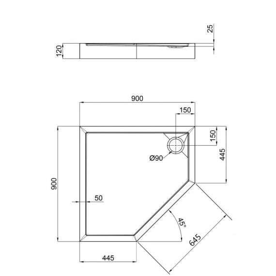 Душевой поддон Qtap Diamond 309912 90x90x12 см + сифон | Зображення 1