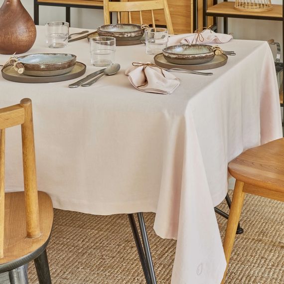 Скатертина Karaca Home 9351 Туреччина 160*240 см  Льон + бавовна Пудровий