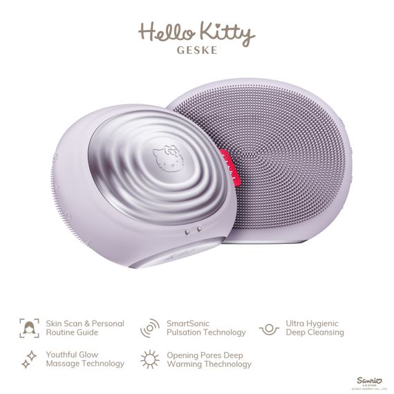 Електронна ультразвукова термощітка для обличчя GESKE Sonic Thermo Facial Brush 5в1 by Hello Kitty purple, Фіолетовий | Зображення 1