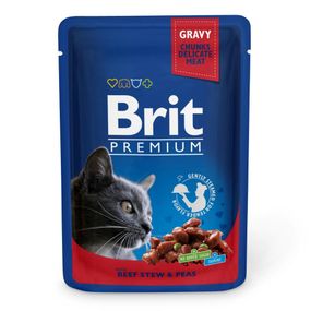 Корм Brit Premium Beef and Peas вологий з яловичиною та горошком у соусі для дорослих котів 100 гр