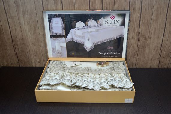 Лляна скатертина з ранером Selin Esra Set 160×220 см +12 серветок | Зображення 1