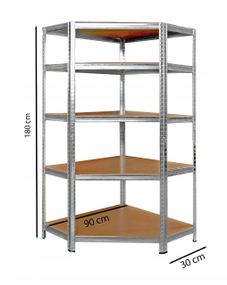 Металевий кутовий стелаж 180x30x90 5 полиць (сірий)
