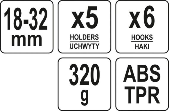 Вешалка для садового инвентаря 6 крюков 5 ячеек 18х32 мм YATO YT-87650 | Зображення 4