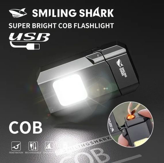 Перезаряжаемый фонарик-зажигалка SMILING SHARK TIP-137 COB, сверхъяркий, с зарядкой Type-C, карманный | Зображення 1