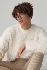 Тепла вільна кофта зі штучного хутра - молочний цвет, ONE SIZE (є розміри)