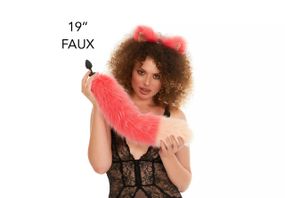 Анальный меховой хвост без пробки, Ярко-розовый с персиковым кончиком, OKOVA 50 см. sexstyle