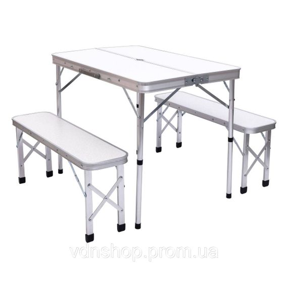 Комплект туристичний стіл + 2 лавки складні меблі Білий Lugi JY-9060W