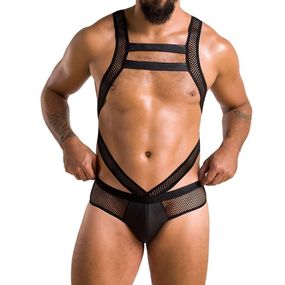 Чоловіче еротичне сітчасте боді Passion Victor XXL/XXXL, чорне, екошкіра, сітка