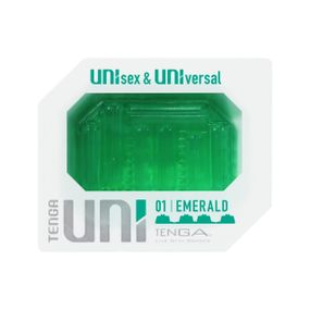 Унісекс-стимулятор Tenga UNI Emerald, зелений, з геометричним рельєфом, лубрикант у комплекті Sex Aura