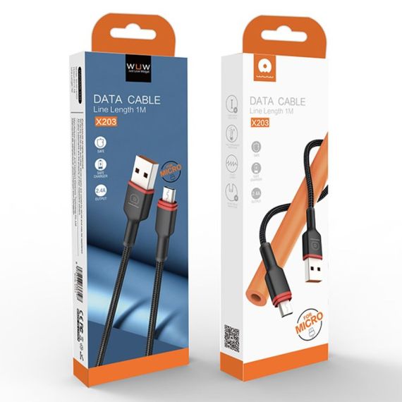 Кабель WUW-X203 USB Micro 2,4A 1m black | Зображення 3