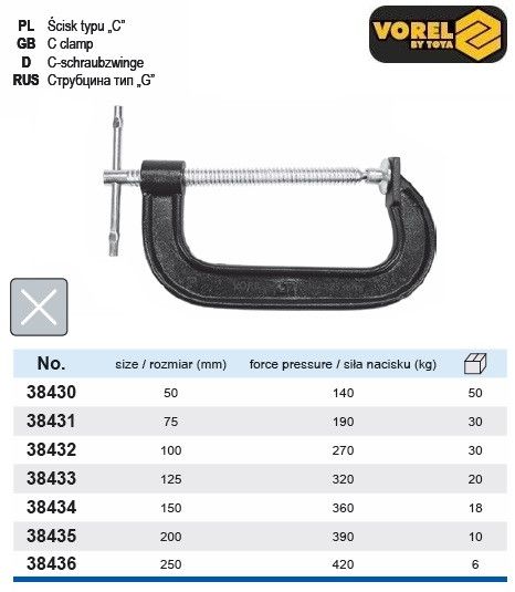 Струбцина гвинтові тип G l=75 мм VOREL-38431