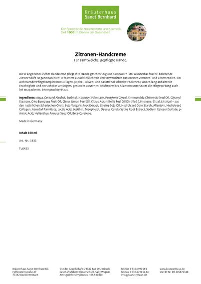 Крем для кожи рук с коллагеном, жожоба, оливковым и морковным маслом, лимоном, 100 мл., Германия | Зображення 1