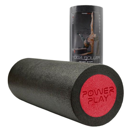 Массажный ролик (роллер) гладкий Паверплей 4021 Fitness Roller Черно-красный (45x15см.) | Зображення 1