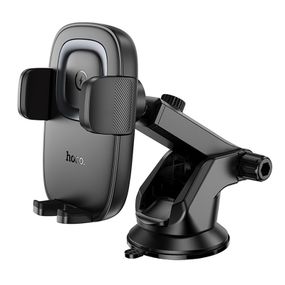 Автотримач з БЗП Hoco HW32 Crown push-type (center console) Black / Metal gray