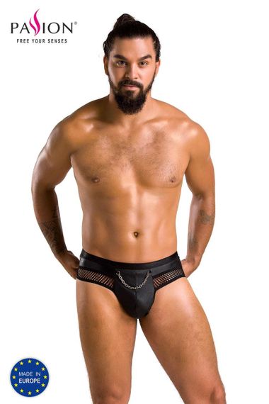 Чоловічі труси з ланцюжком Passion 030 SLIP TOM S/M Black, екошкіра, відкриті сідниці Sex Aura | Зображення 4