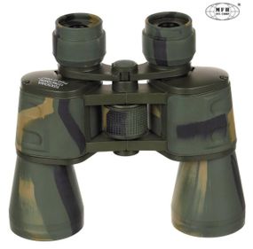 Камуфляжний бінокль MFH 10x50 Woodland з рубіновими лінзами