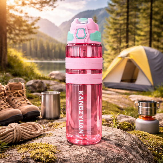 Спортивная бутылка для воды KANGZYUAN 500 мл Розовая - Тритановая (BPA Free), с клапаном и поилкой | Зображення 7