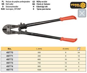 Болторіз Польща ножиці по дроту профі Ø 10мм 600мм VOREL-49772