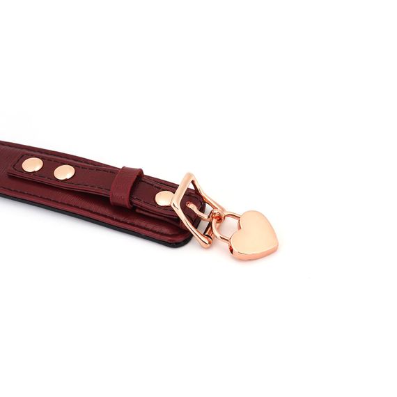 Шкіряний нашийник з повідцем Liebe Seele Wine Red Curved Collar, замок-сердечко | Зображення 4