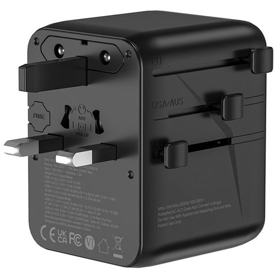 Мережевий універсальний перехідник WIWU UA010 Warrior GaN 45W + 2USB-A/3C Black | Зображення 4