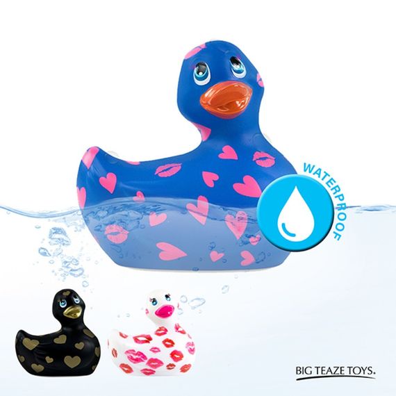Вибратор уточка для клиторальной стимуляции Big Teaze Toys Rub My Duckie синяя в сердечках sexstyle | Зображення 3