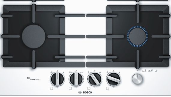 Встраиваемая газовая поверхность Bosch PPP6A2M90R - Ш-60см./4 конфорки/белая с черным (PPP6A2M90R) | Зображення 1