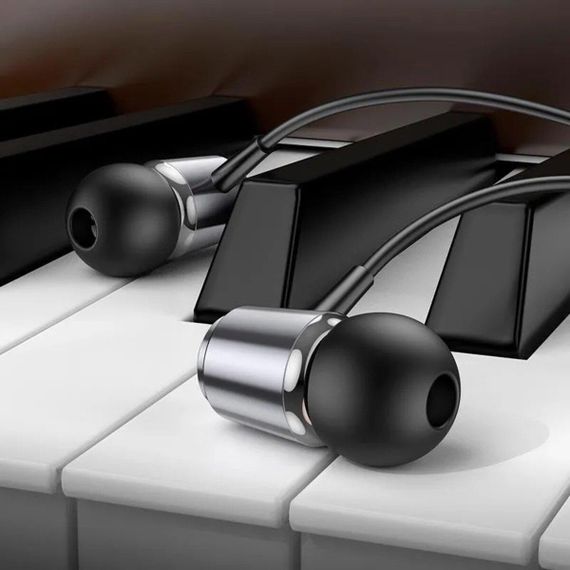 Навушники HOCO M108 Spring metal universal earphones with mic Metal Gray | Зображення 3