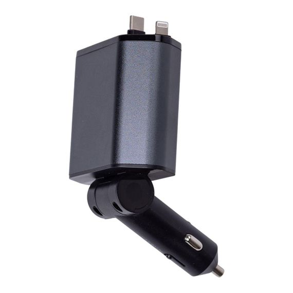 Автомобільний зарядний пристрій з висувними кабелями та портами USB-A/USB-C HP-C1 | Зображення 1