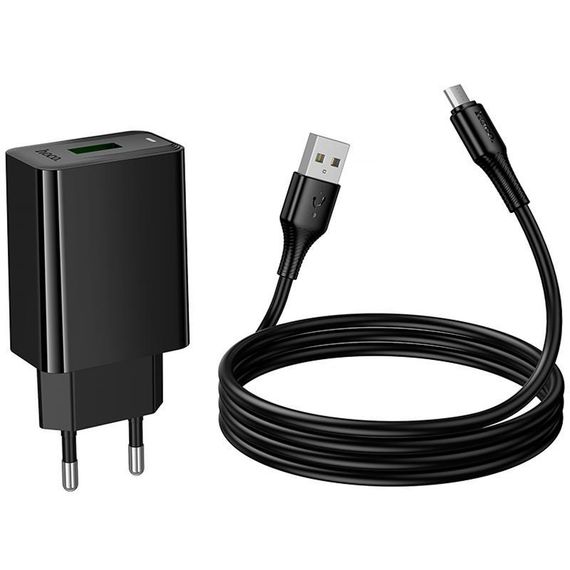 СЗУ Hoco CS92A Leader 18W+QC3.0 (1USB-A) + кабель USB to MicroUSB Black | Зображення 5