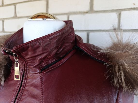 Б/у Кожаная женская куртка Albertini Collezione с мехом бордовая 50-52 (XL) | Зображення 5