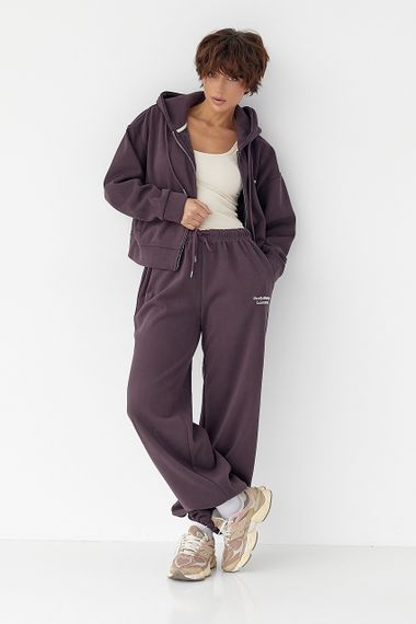Утеплений спортивний костюм із худі та прямими штанами - баклажан цвет, S/M (є розміри) | Зображення 4