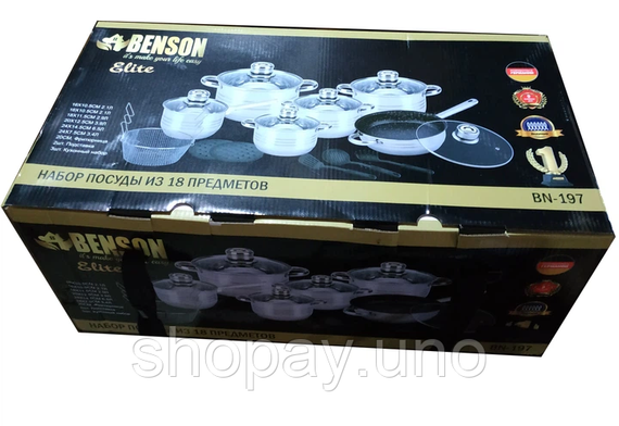 Набір посуду Benson 18 предметів із нержавіючої сталі / Набір посуду Benson BN-197 з термодатчиками | Зображення 3
