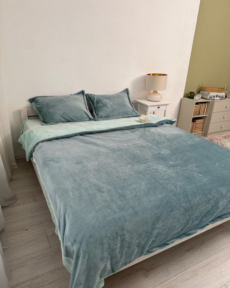 Постільна білизна плюшева двоспальне Dushka Home 20956 180х215 см бірюзова з м'ятним