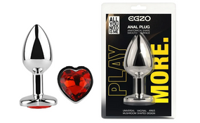 Анальна пробка із кристалом EGZO - Silver Heart Plug Red size M Sex Aura