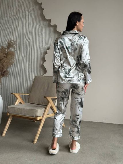 Стильна біла шовкова піжама на ґудзиках з мармуровим принтом | Зображення 9