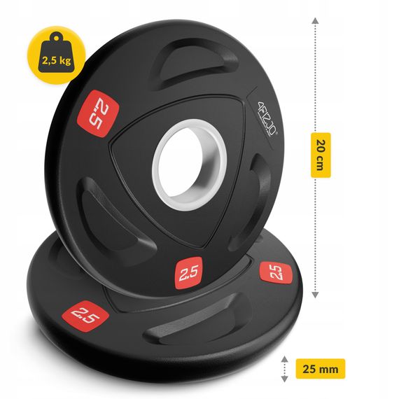 Диск олімпійський 4FIZJO 2 x 2.5 кг 51 мм металевий, прогумований Black (P-5905973401265) | Зображення 2