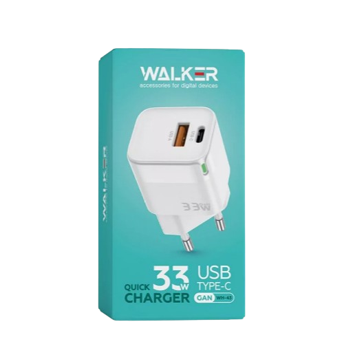 Зарядний пристрій мережевий USB/Type-C QC+PD 33W білий WALKER WH-43 | Зображення 1