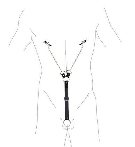 Затискачі для сосків з фіксацією на пенісі Art of Sex – Nipple Clamps for Men, екошкіра Sex Aura | Зображення 1