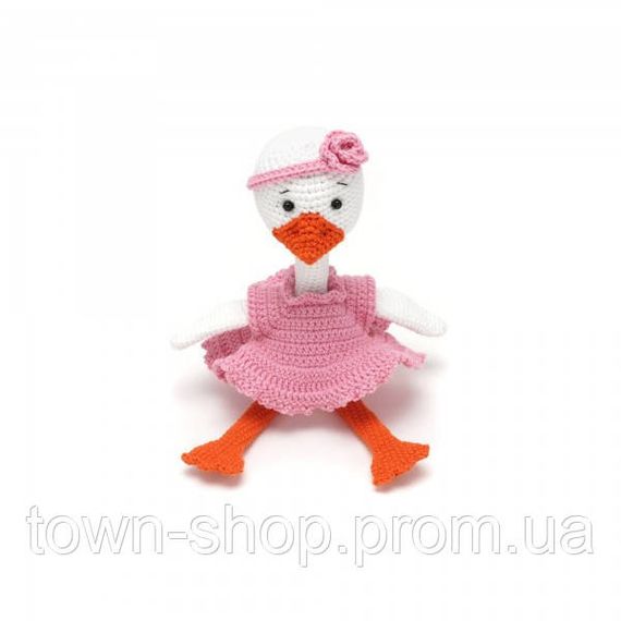 Вязаная игрушка амигуруми Гусь в розовом платье 26см белая (27921)