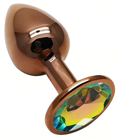 Анальная пробка с кристаллом EGZO - Dark Gold Round Plug Rainbow, size S sexstyle | Зображення 1
