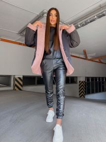 Женская теплая двухсторонняя куртка на меху LY30340 цвет черный + пудровый, размер 42/48