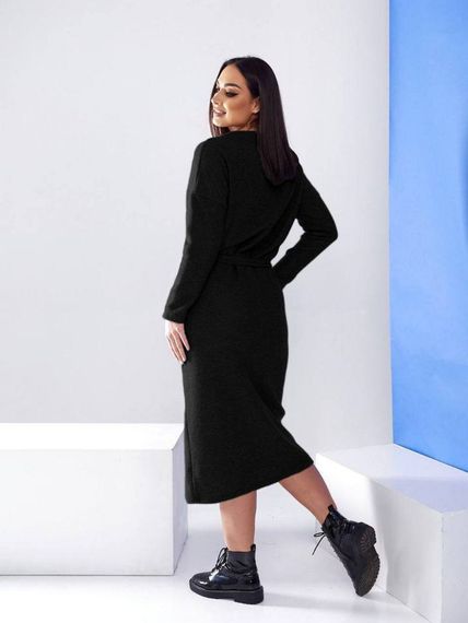 Женское теплое платье из двухсторонней ангоры с поясом GF08564 цвет черный, размер 50/52 | Зображення 1